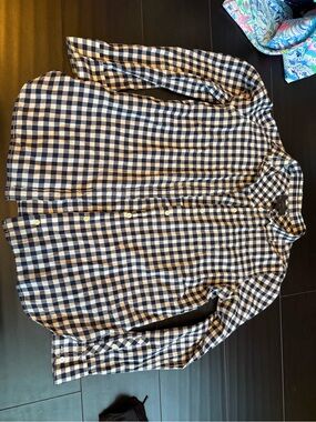 J. Crew Navy and White Gingham Button-Down Shirt Euc size 4